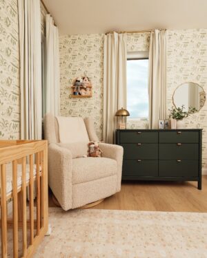 Ally Maki Instagram - Our nursery reveal for little Charlie Rei, designed with @babyletto, is finally here! ✨ Inspired by my grandmother’s garden, I wanted this space to feel warm and whimsical—like stepping into a world where all her adventures, big or small, can unfold.

One of my favorite parts is her Yuzu 8-in-1 Convertible Crib, made with sustainable New Zealand pine wood. It’s been with her since her newborn days, and we’re already getting ready to convert it to her full-size crib. The @chasingpaper wallpaper and deep moody green Bondi Dresser tie it all together, creating a space where her imagination can bloom. Thank you Babyletto for the nursery of our dreams. ♡

Thank you @people magazine!