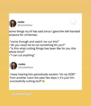 Amanda Keller Instagram - This really hit a nerve with me. My Mum bought me left handed scissors  when I was in my teens and I kind of dismissed them as an ‘old lady’ gift. Now she’s no longer here, I think of her every time I use them. They’ve made life so much easier, and I wish I could tell her.