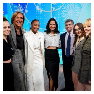 Amrit Kaur Instagram - I felt so caught and revealed here. Yes @gracie, I have gone undercover for an acting experiment. And deleted within a day because of the guilt.

Lovely to be on @goodmorningamerica with the cast. Thank you for having us. @robinrobertsgma and @gstephanopoulos lovely sharing some laughs with you.

And thank you to all the work behind the scenes:

Makeup: Kirin Bhatty @kirinstagram
Hair: Li Murillo @lilovesyou
Wardrobe: @maisonemeute @showroomseven @angelique_k 
Picture: Heidi Gutman 

#slocg #tslocg #actor #actorslife #sexlivesofcollegegirls #hbomaxbr #gma