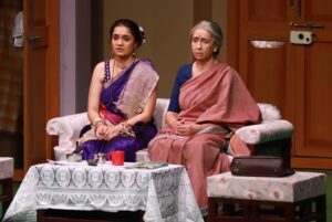 Amruta Subhash Instagram - Wounds run deep and they take time to heal. And when you battle amnesia, the struggle with your demons comes in waves . That’s how you see Neena Kulkarni battle with her twilight years in the Marathi play Asen mee nasen me. Written with sensitivity and empathy in equal measure playwright Sandesh Kulkarni makes us empathise with the struggles of old age and a gradually losing world. At the heart of this struggle is the combative mother- daughter tale. The daughter played with sharpness and yet a vulnerable broken side is the ever dependable Amruta Subhash. She invests her character with a deep understanding of a woman grappling with a parent fast losing her mind. In an equally challenging role is Shubhani Gokhale (she plays dual roles with acuity). She raises all the laughs and earns your respect too. The dynamics between her and Kulkarni are spot on. One of the best qualities of #Asenmeenasenmee is that it’s not a weepie. The women are strong resilient and deal with the cards that life has dealt them with aplomb.
Subhash also takes on the mantle of director and invests Asen Mee Nasen Mee with maturity and a depth seldom seen in recent theatre. Front lining this equal parts funny and disturbing play is Ofcourse the formidable Neena Kulkarni. She shows us yet again how it’s done. She’s plucky and poignant in turns and her voice projection is bang on.
Asen me Nasen me deals with heartbreaking reality of dementia. The heroine is gradually losing her control over her mind and memories. The memories come rushing back and in a truce they fade away. For anyone dealing with the ache of old and impending loneliness with parents, siblings and loved ones will find a resonance. And in that resonance, you will find assurance and hope. All is not lost.