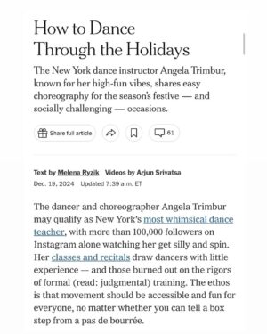 Angela Trimbur Instagram - When the @nytimes asks you a few advice questions on “How to Dance Thru the Holidays”, you run straight  to their office and get in front of that green screen 💚

filmed edited and animated by @arjununcle 
Article by @melenar 
Produced by @talasafie @jolieruben @aliciamdesantis