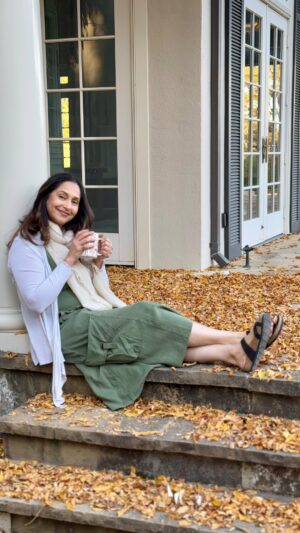 Ashwini Bhave Instagram - Under the golden leaves, tea in hand and peace in mind. 🍃☕ 

#autumnvibes #simplepleasures #morningcalm

#ashvinibhave #trendingreels #cozy #moments