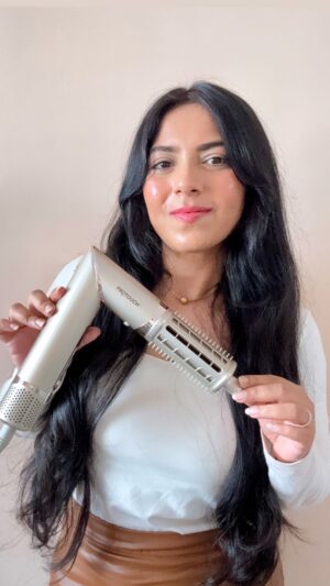 Bhumika Thakkar Instagram - I am absolutely loving the @protouchofficial Air Shot! The only tool you will need this wedding season. It dries my hair instantly and gives a salon like blowdry within minutes and gorgeous curls of course. All using Air and no heat, so minimal damage and no hairfall which I usually face with other heat tools. 

@protouchofficial #protouch #protouchairshot #hairstylevideo #hairstyleindia #indianhairstyle #indianhaircare #longhairdocare