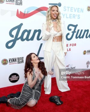 Brandy Ledford Instagram - What an incredible night! Loved every second of supporting @janiesfund at their Grammy’s party. Such an incredible cause supporting youth who age out of foster care, with the help of @iamstevent and @youthvillages. 

I have to say the highlight of the night was meeting the heroes and sheroes from @lafdstation69 and the honor to celebrate them🙏🏼

I mean, and @officialhilaryroberts and I always always have the best time together💃 Love you sis. 

@tiffanyhaddish was flawless as always. Loved hanging out with the phenomenal @revolinogharibian too. Such a special night, lots of sweet emotion ❤️

Killer af pinstripe suit: @jeanpaulgaultier 
Gorgeous Jewels: @tovastore 
Sexy Hair: @suzistylz 
Flawless Makeup: @makeupbya_rmine 
Styled by the incomparable: @cara_gordon