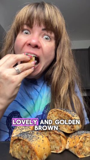 Briony May Williams Instagram - You won’t believe this isn’t pastry…they taste INCREDIBLE!

I made these on Morning Live yesterday and they went down a right treat so I wanted to share the recipe love! 

These cheats sausage rolls use a tortilla wrap instead of pastry but you would never know! They take 20 minutes to make and you will probably have most ingredients in your kitchen cupboard. 

For more lovely recipes, head to the Morning Live website (link in bio) ❤️

Cheats Sausage Rolls
Ingredients
2 tortilla wraps
6 sausages
Sage and onion stuffing mix or 2-3 slices of slightly stale breadcrumbs 
1 egg
2 tbsp sesame seeds/nigella seeds/poppy seeds

Method
Add sage and onion mix to a bowl and cover with boiling water. Leave for a few minutes while you remove the skins from the sausages. Mix the stuffing then place the sausage meat in the bowl giving everything a good mix. Place half the sausage mix on one wrap about an inch from the top then form it into a large sausage shape. Beat the egg then brush around the edge of the wrap. Roll up the wrap around the meat mixture and press the edges to seal. Repeat with the other wrap and the remaining sausage mixture. Slice into 1 inch rolls. Brush the top of each sausage roll with the egg then sprinkle over the seeds. Place in the air fryer and cook for 12-15 minutes until golden brown (if using a regular oven, bake at 180C for 15-20 minutes).

#sausagerolls #cheat #cheatrecipe #cheatday #recipe #airfryer #easyrecipe #airfryerrecipes