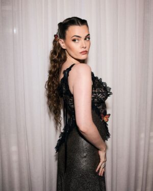 Charli Howard Instagram - channelling a @rodarte fairy nymph for last night’s #BritishFashionAwards 🧚‍♀️🦋🖤 thank you to my glam team & to @carolinerush @britishfashioncouncil @1664ukblanc for the most gorgeous evening - still gagged at seeing @badgalriri ❤️🥲💋 #BFAs #rodarte