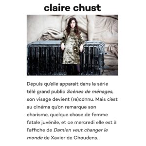 Claire Chust Instagram - @lesinrocks 📸 @renaudmonfourny 
#damienveutchangerlemonde de @xavierdechoudens sort demain  au cinéma ! 🎬 (♡ @marine_dupont )