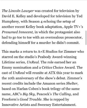 Constance Zimmer Instagram - Whoop there it is!! I’ve been waiting to share this exciting news!!! So thrilled to be joining the cast of @thelincolnlawyernetflix for their 4th Season!! This #Dana is going to surprise you, can’t wait to dive in!! Grateful to be back with my old bosses at @aetv, @netflix and @davidekelleyproductions, working with former cast-mates @nevecampbell and #beckinewton again AND getting to collaborate with @matthewlbrmn @dailynrod and @tedhumphrey_  what a dream!!