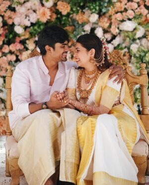 Diya Krishna Instagram - Second look ❤️🧿
Shot by @skabhijithphotography 
Aswin’s attire by @mloft_by_joeljacobmathew 
MUA @laxmi_saneesh 
Drapist @drapist_daira 
Event partners @grandoystereventplanners @decorlabevents