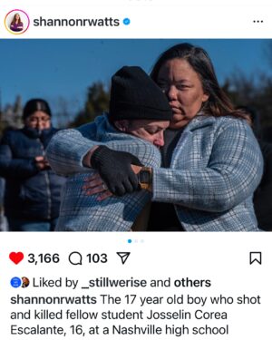 Elisa Donovan Instagram - No, it’s not a #tbt. It’s another school shooting. Yes, IT’S THE GUNS. And it is also the normalization of hatred, racism, antisemitism and violence in our culture.  Until we stop electing leaders that perpetuate these ideologies we will continue to lose lives to these sick and senseless acts. My heart breaks for this community and all of the young people whose lives will never be the same. And for the family of Josselin Corea Escalante — our thoughts and prayers are insufficient. I’m sorry we have let this happen to your beloved daughter/sister/niece, whom I read you described as always bringing home good grades, playing soccer, and being kind and loving. May she rest in peace. #endgunviolence #gunviolence #antioch #nashville #repost @shannonrwatts