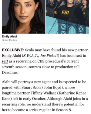 Emily Alabi Instagram - God’s timing ❤️

With overwhelming gratitude in my heart, I don’t know where to begin in expressing how much this opportunity means to me because of the journey God took me on to get HERE.

I wanted to share a little of my story to inspire others to trust God’s timing. I tested for FBI at the beginning of Season 7 for another role, and what an amazing experience that was, but we got the news that they were going in a different direction. I was heartbroken but fully surrendered to God’s plan. I never stopped working, and I never stopped trusting Him.

Turns out, 4 months later, my Dad was diagnosed with leukemia, and because I wasn’t in NYC filming, I was able to be with him throughout his chemo treatment and journey to recovery, which was more important to me than anything else. God knew that I needed to be with my Dad.

Now that my dad is home and on his way to a full recovery, it’s crazy to see how God brought this back around but now, at just the right time.

So here we are.

I am incredibly grateful to my dream team for everything. @iamrodiamond @morezap1 @stevenkjang I wouldn’t be here without you guys. Thank you for all of your hard work, always. 
I love each of you so much and feel so lucky to be on this team.

To @kim_miscia thank you for your support on this journey 🫶🏽 and to the entire @fbicbs family, thank you for this incredible opportunity.

I’m so full and so ready!!!! LFG!!!! 💪🏽