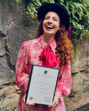 Emma Watkins Instagram - The day is finally here 👩🏻‍🎓 My PhD adventure is complete!! ✅ 
#thankyou to everyone who has helped me on this journey to become ‘Dr Emma Watkins’ 🥹 There are many people to acknowledge for the support and inspiration along the way including: 
 
My amazing supervisor Dr Karen Pearlman @karenpearlman 
@elvinmelvinofficial 
@suejowright 
@elafin69 & Claire
@danni_performance_art & @artist_salomon 
@toddslan 
@djkurs 
@deafwest 
@themarleematlin 
@troykotsur 
@dimitri_kleioris 
Iohna Loots
@c.j.ames & Dylan
Jared & Tim for all the production and editing 
@twalshcamera 
@instabanca 
The entire #EmmaMemma team 💚🧡
All the interpreters 🫶🏽 
The dancers, Andrew, Lucy, Anna, Dimitri..
@macquarieuni 
Olivia for editing the writing part of the thesis
& many more that had such an impact on my research over the years 🫶🏽🧡 

A huge thank you to my husband Olly, my family, Mum, Dad, Hayley & Jared 🌸

So looking forward to sharing more of our love of visual communication and excited to continue learning from others as we collaborate on future projects - thank you thank you thank you