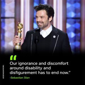 Geena Davis Instagram - When disability is authentically showcased on screen, we disrupt the narrow stereotypes so commonly assumed by audiences. Especially when disabled actors play disabled characters, and people with disabilities are involved in the storytelling. Sebastian stars in “A Different Man,” which tells the story of a struggling actor with neurofibromatosis, a condition causing facial disfigurement. The film also features Adam Pearson, who has lived with neurofibromatosis in real life since he was a child. 

There’s significant room for growth when it comes to highlighting characters and storylines with disabilities on screen. In fact, our 2024 Film Study found that just 1% of lead characters in films with a budget over $10M have a disability. Representation matters! When disabled characters are shown—with nuance and accuracy—disabled viewers feel validated, and disability is destigmatized. 

#seeitbeit #ADifferentMan #GoldenGlobes