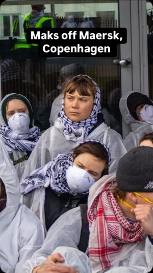 Greta Thunberg Instagram - Greta Thunberg: “We take it on ourselves because we know that these big companies are all about profit […] we are using our democratic duty to stand up for what’s right 

Copenhagen, Maersk headquarters 24.02.2025 

@crac_collective @gretathunberg @maskoffmaersk_dk @europe.palestine.network @maskoff_maersk @pal_action @stang_ner_elbit @pal.solidarity @humantiproject 

Footage: Lena Grycel @grycelek Maria Rożek @_m_rozek_