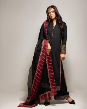 Hiba Ali Khan Instagram - Dress your best as @armas_clothing bid farewell to the year! Elevate your style with their exclusive suits at unbeatable prices. Suit up for success in the End-of-Year Sale! 

Dress: @armas_clothing 

Makeup: @faisal_ansari_429 

Jwellery: @tijaarti

Photography: @aliabbas.photography