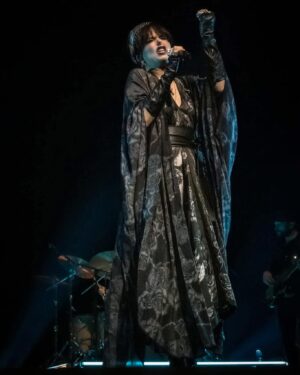 Imelda May Instagram - Adore these images of @imeldaofficial draped & swirling in Róisín Dubh silk at the Royal Festival Hall, London 🖤🥀 Photos: @deniscarpentier Headpiece: @davinalynchhats. Gloves: @paularowangloves