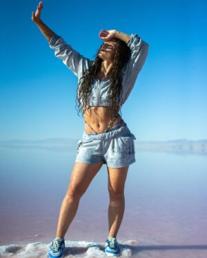 Jade Chynoweth Instagram - Leaping where salt meets sky—introducing my new sneaker, the Blue Jades. Simplicity and flow inspired by water. Weightless, comfortable, and elemental 
Jade X @fuego.dance
Each pair uses 5 recycled plastic bottles to create the fabric, plus with every purchase of a pair of Blue Jades, our partner company @plasticbank , will remove an additional 5 plastic bottles from our oceans! 
Get Yours Today at Fuegodance.com
 #BlueJades #FlowInStyle
Shot by 📸 @thedaoist