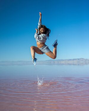 Jade Chynoweth Instagram - Leaping where salt meets sky—introducing my new sneaker, the Blue Jades. Simplicity and flow inspired by water. Weightless, comfortable, and elemental 
Jade X @fuego.dance
Each pair uses 5 recycled plastic bottles to create the fabric, plus with every purchase of a pair of Blue Jades, our partner company @plasticbank , will remove an additional 5 plastic bottles from our oceans! 
Get Yours Today at Fuegodance.com
 #BlueJades #FlowInStyle
Shot by 📸 @thedaoist
