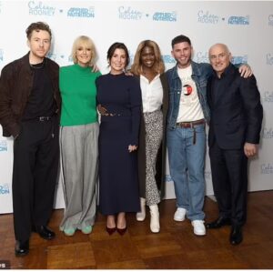 Jane Moore Instagram - My week in pictures…
 1. Met up with my @imacelebrity camp mates at @coleen_rooney skincare launch for @appliednutrition  2. Not quite sure what face I’m pulling here 😂 Jumper by @cefinnstudio .  3. @loosewomen with Traitors star @livi.deane My outfit is from @lkbennettlondon  4. Opening night of @cammackltd #oliver Amazing!  5. @loosewomen pinstripe suit by @cefinnstudio 
6. Babysitting my daughter’s dog ❤️. .
.
Have a wonderful weekend everyone! X