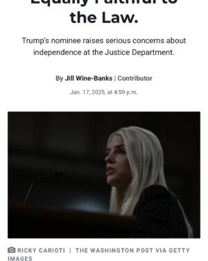 Jill Wine-Banks Instagram - Bondi is unfit to be our AG. Resd my opinion piece in @usnews  https://www.usnews.com/opinion/articles/2025-01-17/pam-bondi-has-a-good-resume-thats-not-enough-to-be-attorney-general