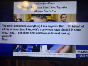 Jill Wine-Banks Instagram - Tonight @lawrenceodonnell.msnbc.com presented compelling sworn evidence from @petehegseth.bsky.social ex-sister-in-law & clear email from his mom (now “withdrawn” but believable). Hegseth is disqualified by character, his views on women in combat and drinking and unqualified by inexperience.