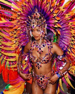 Jourdan Dunn Instagram - Carnival Chronicles 🩷🧡💛💜

Costume design @eccdesigner 
Band @ucomcarnival 
📸 @luceroglow