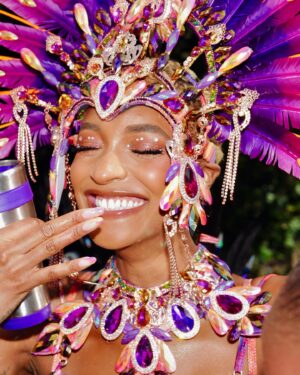 Jourdan Dunn Instagram - Carnival Chronicles 🩷🧡💛💜

Costume design @eccdesigner 
Band @ucomcarnival 
📸 @luceroglow