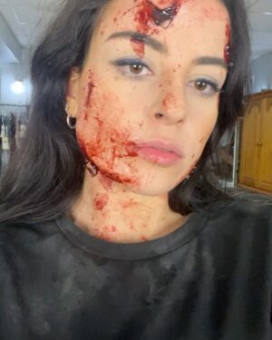 Katie Sarife Instagram - GORE WARNING: ⚠️ 
Some behind the scenes gore for Halloween done by some very talented and wildly wonderful makeup/FX artists. HAPPY HALLOWEEN MY LOVES!!! 🎃👻 (feat. My fav Halloween song)