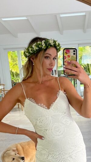 Katrina Bowden Instagram - My wedding gown @grace_loves_lace 💛 I wanted something comfortable, timeless and with a daring low back. This is actually the FIRST dress I tried on and it was absolutely perfect!