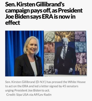Kirsten Gillibrand Instagram - Yesterday was a historic day for women and girls who face discrimination on the basis of sex. After over 100 years of fighting, we have finally crossed the finish line and enshrined equality for women into the United States Constitution. Pic courtesy of @newsday