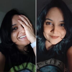 Lena Kumar Instagram - When the sunlight bounced off the dining table I thought of clicking a few selfies … then I found the button called ‘fun’ next to the portrait mode on the phone cam . The first 4 are raw selfies. The next 4 are AI generated pics ! 
Do you find AI exciting or scary ?
#sunlight #nofilter #selfie #ai #generated #photos  #indian #actress #lena #lenaa