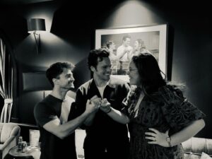 Lindsay Mendez Instagram - “Years from now…we’ll remember and we’ll come back. Buy the rooftop and hang a plaque. This is where we began being what we can.” -Frank, Charlie, and Mary

Well…months from now…

We got our plaque, boys. At the Hudson Theater from now until forever.

@merrilyonbway