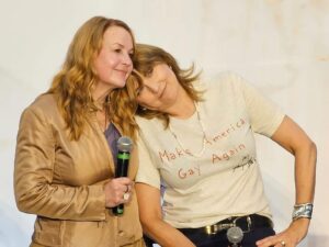 Lucy Lawless Instagram - Me with my little buddy, Ren. We stand by all people of the Rainbow. We see your beauty, courage and fortitude. #NeverGoingBack #LoveOverHate
