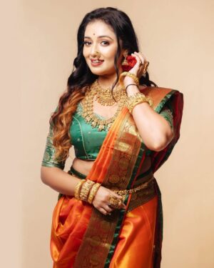 Mani Bhattacharya Instagram - "Owning our story and loving ourselves through that process is the bravest thing that we'll ever do"🧡

#trending #actresslife #viralpost #love #marathi #newlook #orange #saree #shooting #foryou #actress #manibhattachariya #manibhattacharya