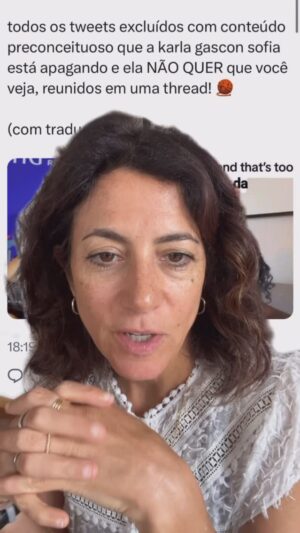 Marina Person Instagram - Pra quem viu o vídeo do Emília Pérez (e estranhou) o fato de eu elogiar a Karla Sofia Gascón no filme, venho aqui complementar o rolê. Puxaram a capivara da moça e deu nisso aí.