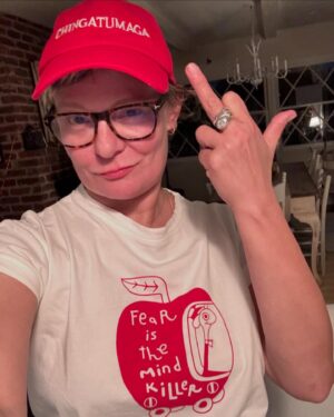 Martha Plimpton Instagram - Today’s message is brought to you by: #thelettersFandU #fucktrump #chingatumaga #fearisthemindkiller #richardscarry #davidlynch #dune #frankherbert #donotobeyinadvance #fuckleon #courage #resist #beoffended #protectyourselfandothers❤️ #community #bishopmariannedgarbudde #fuckjdvance #thesepeopleareallincompetentcriminals #fuckyourmaga #trumpisarapist @madfinejewelry @shopsemperaugustus #mifeandmiso #abortionisnormal #youhaveoptions @plancpills @shoutyourabortion #criminalspardoningcriminals #tinyprotest #lowlyworm #EDIT: #hat is from Etsy, tshirt is from a rando place I can’t remember. #google