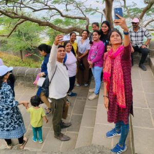 Meera Joshi Instagram - "A day well spent at the birthplace of the legendary Chhatrapati Shivaji Maharaj! I'm still reeling from the experience of visiting the cradle of this iconic figure. What made it even more special was seeing my mother, who's above 60 and bravely managing knee problems, trek the fort and Lenyadri caves with so much enthusiasm. Her determination and spirit are truly inspiring! The historic Shivneri Fort, where Raje was born, is a testament to his courage and legacy. Inside the fort, we visited the beautiful temple dedicated to Goddess Shivai Devi, after whom Chatrapati Shivaji Maharaj was named. The temple is a serene spot, surrounded by the majestic hills and valleys of the Sahyadri range. Feeling grateful for this opportunity to connect with history and create memories with my mother. 
....
#ShivajiMaharaj #ShivneriFort #LenyadriCaves #FamilyMemories #HistoryComesAlive #shivaji #shivajimaharaj #shivajimaharajhistory #shivajiraje #shivba #shivajimaharajstatus #raja #raje #shivneri #shivnerifort #killa #meerajoshi #cradle #birthplace #history #king #junnar