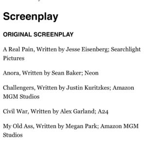 Megan Park Instagram - to be nominated for best original screenplay by the WGA is truly an absolute pinch me moment. to be nominated by fellow writers and to be in the company of some of my favorite filmmakers is unreal. thank you 🥹 @myoldassfilm