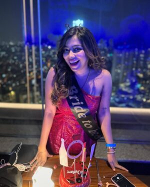 Meghashree Instagram - The Countdown officially on💁🏻‍♀️🧿🥳❤️
Happy valentine’s Day❤️🤩
.
.
Outfit: @aarshaadesignerstudio 
.
#bridetobe2025 #meghasaidpuruyess #girlsparty