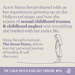 Mena Suvari Instagram - 👇 Want more inspiring content like this?! Type PODCAST below to get a link to listen to our top podcast!👇 

In this episode, Tammy interviews actress @menasuvari to talk about her experiences with childhood trauma and her inspiring and transformative pathway to healing. 

Mena is the author of the book “The Great Peace,” which speaks to her experiences in this interview. 
https://www.amazon.ca/Great-Peace-Memoir-Mena-Suvari/dp/1549165402

Mena is most well known for her role in American Beauty & American Pie; she is an American actress, producer, fashion designer, and model. The accolades she has received include a Screen Actors Guild Award, along with a Primetime Emmy Award nomination. 

Suvari has been a model for Lancôme cosmetics and print ads for Lancôme Paris Adaptîve, as well as a long-time supporter and activist for the Starlight Children's Foundation and the African Medical and Research Foundation. She is married and has one child.
.
.

🎙️Learn more about how to help your child thrive in today’s world; subscribe to THE CHILD PSYCH PODCAST hosted by our co-founders, Tammy Schamuhn & Tania Johnson.

🎙️ This podcast brings you the top parenting & children’s mental health experts in the world. We will educate and inspire you with the most current research & strategies to help foster emotional resiliency & healing in your child or the children you work with.

🎙️Most importantly, we’re here because we need to raise a generation of children who don’t need to recover from their childhoods. 
.
.
.
#trauma #traumarecovery #parenting #parentingtips #childdevelopment #mentalhealth