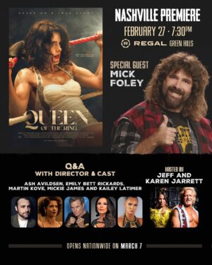 Mickie James Instagram - NASHVILLE! Last chance to get tickets for the premiere on this Thursday Feb 27 with special guests @realmickfoley @themickiejames @realjeffjarrett @karenjarrett along with actors @emilybett @martinkove @kamillebrickhouse and director @ashavildsen Louisville and Chicago premieres sold out quickly - only a handful of 🎟️ left Tennessee!