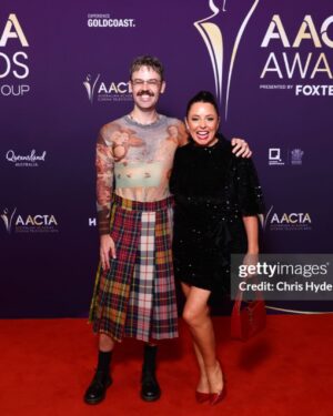 Myf Warhurst Instagram - We had the best time at your party #AACTAs, and WE WON!!! Spicks and Specks took out Best Entertainment Program and it was an honour to be there to celebrate with our magnifcent Producers @rowdiewalden and Anthony Watt. Dearly missed my best show buddies @adamhillscomedy and Alan Brough, but we made sure to put in a good effort on your behalf. Huge gratitude also to all the fine folk who have worked on Spicks and Specks both past and present 🩷 
And in @officialblueytv news, I finally met my on screen cattle dog husband Stripe @danbrumm in person and his gorgeous partner who I’m pretty sure Aunt Trixie is based on 😉 Pure joy!