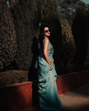 Naila Grrewal Instagram - Took my shawl off for a few minutes to take these 😅🩵✨

Wearing: @manishgharatofficial 
Styled by: @namrata.deepak_ 
Photos: @weddingflix.in