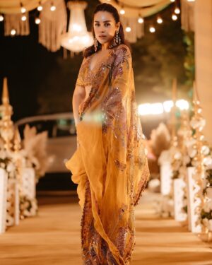 Naila Grrewal Instagram - Serving toasted caramel vibes with a side of frozen feet! 🍮🥶 
Classic Delhi winter wedding scenes! 🧚🏼‍♀️

Wearing: @mahimamahajanofficial @mahima9 
Styled by: @namrata.deepak_ 
Photos: @weddingflix.in @shiivamkashyap02 
.
.
.
.
.
.
#photooftheday #photography #wedding #ootd #saree #festive #tuesday #mood #nailagrrewal