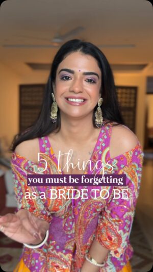 Nishtha Gandhi Instagram - 5 things as a bride I am sure you must be forgetting before the big day. ✨✔️🎉.

1) A new perfume 
2) Shades to match your outfit 
3) A bridal emergency kit 
4) a getting ready and an after party outfit 
5) booking a wedding content creator.
.
.
.
#bridalneeds #bridaltips #weddingcontentcreator #bridetobe #indianbride
