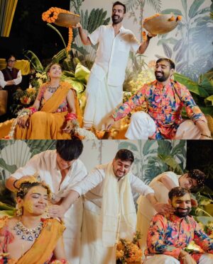 Nishtha Gandhi Instagram - When pictures speak louder than a thousand words 📸 - only in an Indian wedding! 

Couple wearing @rishiandvibhuti 
Design @nishchaygandhidesigns 
Photography @weddingrams 
Planning @riwaazerishte 
Makeup @makeupbyvidushi 
Floral jewellery @shinestonefloraljewellery 
Footwear @prankit_creations 
.
.
.
#haldiceremony #haldidecor #haldifunction #indianweddinginspiration #weddingideasbrides #haldiphotography #realweddingmoments #indiancouples #southindianfashion