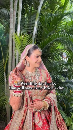 Nishtha Gandhi Instagram - 6 wedding day hacks that will definitely save your day and prevent the inconveniences that might occur ✨ 
Apart from definitely keeping double tape, here are a few things you should keep in mind if you’re a bride to be ✨
Yours sincerely, 
Your favourite 2024 bride.
.
The steam press is from @mynuuk 
.
PS- I only reccomend using a lense solution if required - not otherwise. 
.
.
Bridal tips and tricks, Indian wedding, wedding day, wedding hacks, tips and tricks