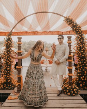 Prajakta Koli Instagram - 🌻
…
@vrishankkhanal and I are wearing custom @anitadongre ♥️
Jewels - @anitadongre 
Makeup by @shrushti_birje_23 
Hair by @sujata_hair 
Styled by @aakrutisejpal 
📷 by @the_wedding_files
@planwith.tdt