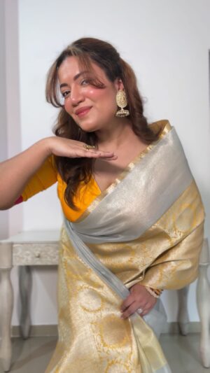 Pratibha Bhadauria Instagram - Getting ready for Day 1 of Navratri Puja. 🌼

This day is dedicated to Goddess Shailputri! 💛
Yellow is the color of the day, symbolizing new beginnings and divine energy. Wearing this tissue saree with a broad yellow border for the first time, and I’m loving how it turned out!

Saree - @swtantraofficial 

Who else is excited for the festivities? 🌸✨ 

#Navratri #Day1 #Shailputri #YellowSaree #FestiveVibes #IndianTradition #SareeLove #Navratri2024 #DivineFeminine #pujo #sareedraping #festiveseason #sareedraping #sareeinspiration #sareetrends 

{ Navratri , Saree draping , outfit ideas , Indian wear , ethnic wear , festive outfits }