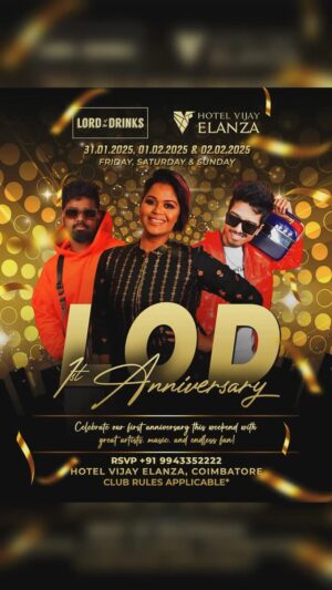 Ramya NSK Instagram - 🎉🎂 1st Anniversary Week at Lord of the Drinks Coimbatore🎂🎉

We’re celebrating ONE amazing year with a week full of epic vibes, unforgettable music, and non-stop fun! Join us for our anniversary bash:

🔥 Friday: Let @ramyansk take you on a musical journey 
🔥 Saturday: Catch the electrifying beats of @djmadhanofficial 
🔥 Sunday: Dance all night with the one and only @djskyyrex 
It’s going to be a week to remember! 🎶🍻

Digital Media Partner: @coimbatorenightlife

#LORD1stAnniversary #CoimbatoreNightlife #AnniversaryWeek #LordOfTheDrinks #CoimbatoreEvents #PartyAllWeekend #GoodVibesOnly #WeekendVibes